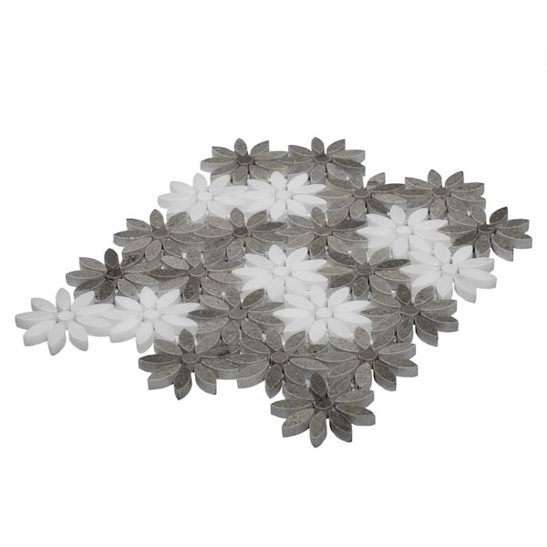 Apollo Tile Sample of White And Brown Flower 10.7"x12" Marble Mosaic Tile APLSV99F02EC40 Sample - main